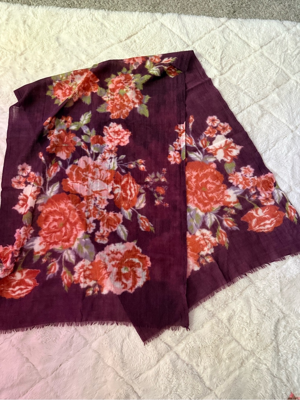 J. Jill Plum Floral wool Scarf with Coral Blooms